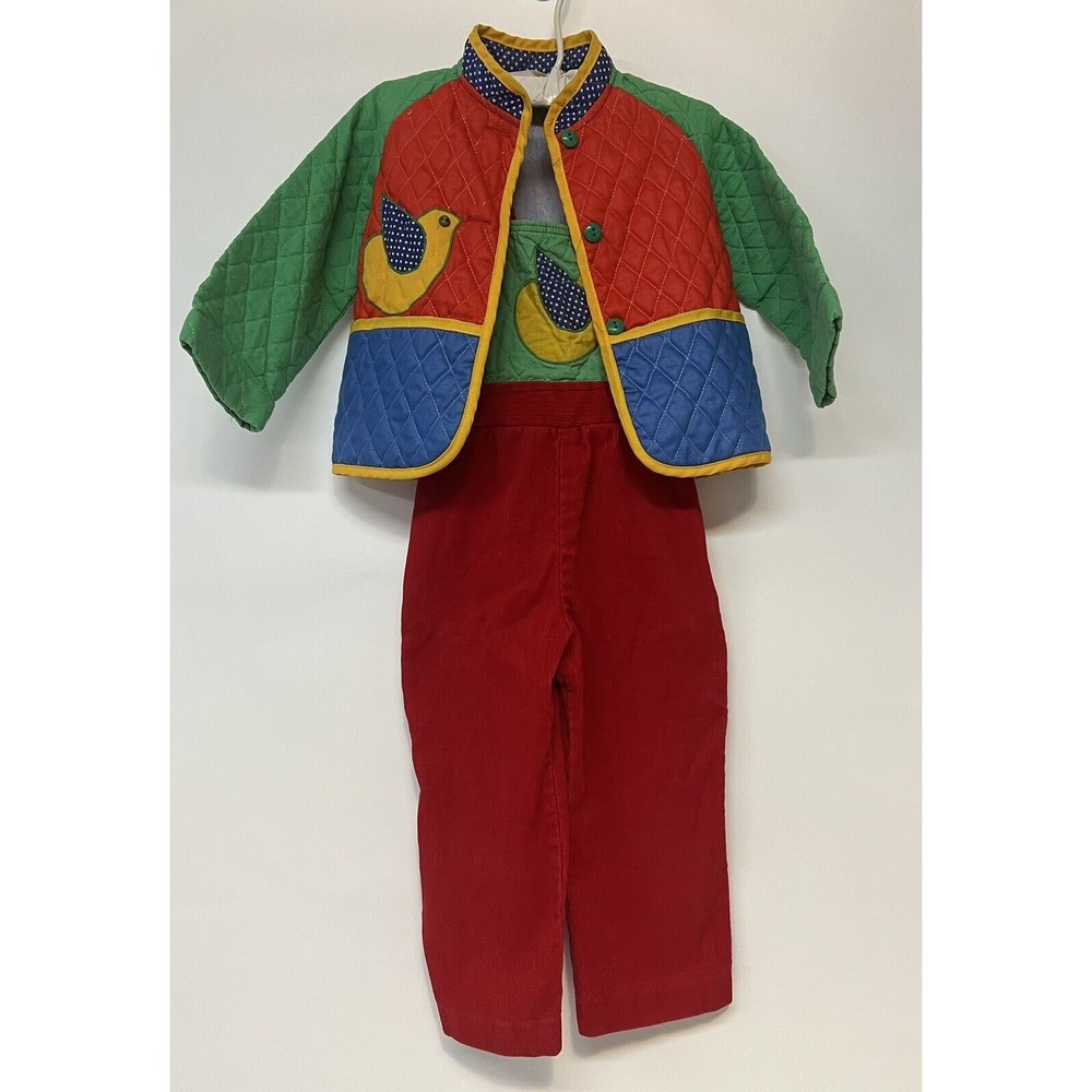 Vintage Ruth Schaef Overalls Jacket Birdie Color lock Quilted Corduroy 2t